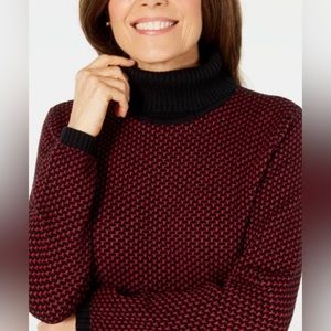 Karen Scott Red and Black 100% Cotton Turtleneck Sweater Size Medium